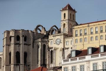 Fototapeta na wymiar Carmo Convent, which was damaged in the Lisbon earthquake of 1755.