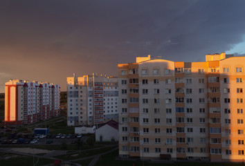 Fototapeta na wymiar high-rise buildings at sunset