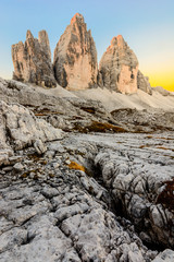 Tre Cime di Lavaredo - Drei Zinnen - The most beautiful attraction of Dolomiti - Alps - Italy