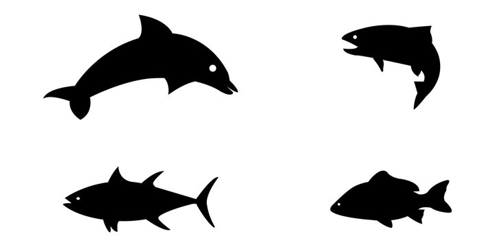 Vector illustration set of silloetted sea animals