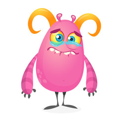 Cute crying monster cartoon. Vector illustration. Sticker design