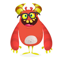 Cartoon monster nerd wearing glasses. Vector illustration isolated