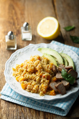 Pumpkin quinoa with turkey and avocado