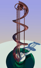 Triple spin extreme water sliding spiral splashing machine 3D illustration. Framing steel texture material, ladder, gradient background. Collection.