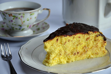 A piece of Viennese cheesecake on a white plate