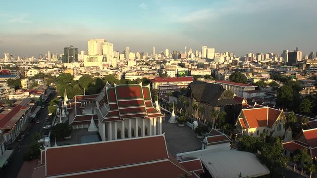 BANGKOK,  THAILAND - CIRCA OCTOBER 2018 : CITYSCAPE of BANGKOK from above.  View from WAT SAKET.