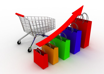 sales grow chart with cart