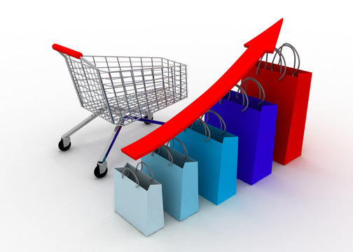 sales grow chart with cart