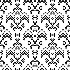 Seamless pattern with black strokes on white background. Ethnic symmetric background.