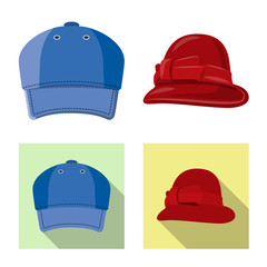 Vector illustration of headgear and cap symbol. Collection of headgear and accessory vector icon for stock.
