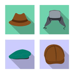 Vector design of headgear and cap icon. Set of headgear and accessory vector icon for stock.