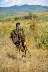 Experience and practice lends success hunting. Hunting season. Guy hunting nature environment....