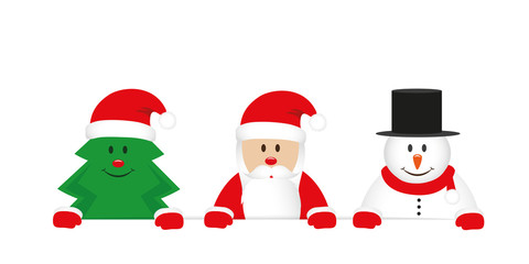cute christmas tree santa claus and snowman cartoon