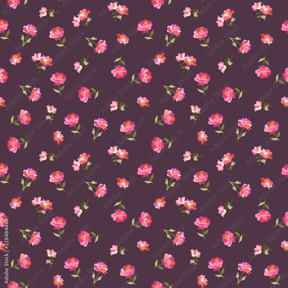 Wall mural seamless ditsy floral pattern in country style in vector. print for fabric. folclore motives.