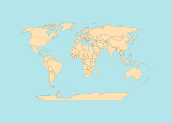 World map with countries borders. Vector illustration.