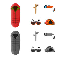 Vector illustration of mountaineering and peak icon. Set of mountaineering and camp stock symbol for web.