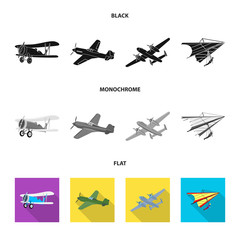 Vector design of plane and transport logo. Set of plane and sky vector icon for stock.