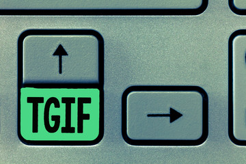 Conceptual hand writing showing Tgif. Business photo text American family oriented show Friday Madness Celebration Rest day.