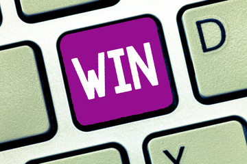 Word writing text Win. Business concept for Be fruitful and victorious Manage to succeed Attain something by effort.