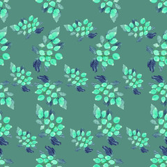 Seamless ornament with watercolor green fruits and rosehip leaves