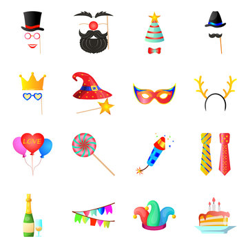 Vector illustration of party and birthday icon. Set of party and celebration vector icon for stock.