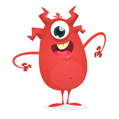 Cool cartoon alien. Red  colorful alien monster for Halloween. Vector illustration