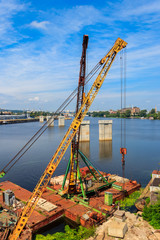 Naklejka premium River cargo port in Kiev, Ukraine