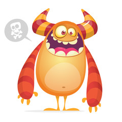 Angry cartoon monster. Halloween vector horned monster