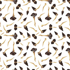 Ancient stone age tools for hunting seamless pattern. Vector illustration