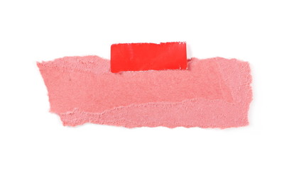 Red cardboard scrap with red duct tape  isolated on white background, top view