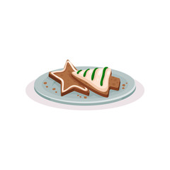 Gingerbread Christmas cookies, traditional festive food and decorations for Christmas table vector Illustration on a white background