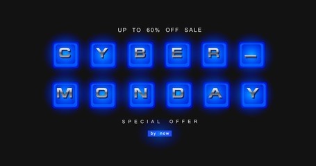 Cyber monday, mechanical panel letters. Typography, font. Digital author font, cyber font. Big sale, creative template.