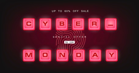 Cyber monday, mechanical panel letters. Typography, font. Digital author font, cyber font. Big sale, creative template.