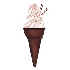 Chocolate ice cream cone isolated on white