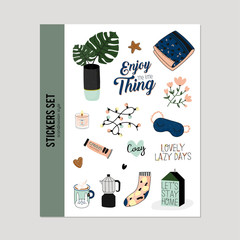 Super cute vector set of hygge elements. Hygge autumn and winter