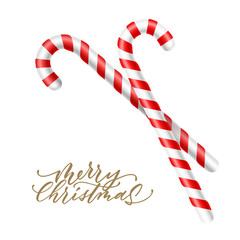 Vector merry christmas lettering cane sugar candy