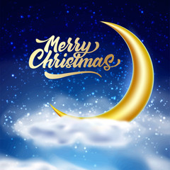 Vector merry christmas magic night sky with cloud