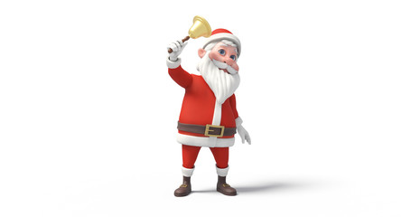 Bell Ringing Santa Clause On White Background Christmas And New Year Concept