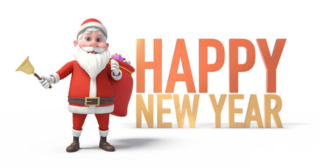 Bell Ringing Santa Clause With Happy New Year Message And Gifts