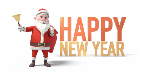 Bell Ringing Santa Clause With Happy New Year Message And Gifts