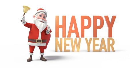 Bell Ringing Santa Clause With Happy New Year Message And Gifts