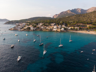 Luftaufnahme, Spanien, Balearen, Mallorca, Region Andratx, Sant Elm bzw Sam Telmo, Küste und...