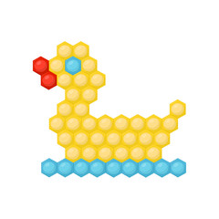 Duck made of multicolored children s mosaic. Educational puzzle for kids. Fun game for toddlers. Flat vector icon