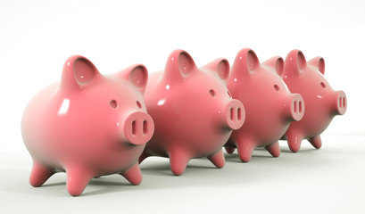 3d rendering of a pink ceramic piggy banks isolated on white background. Money and savings concept