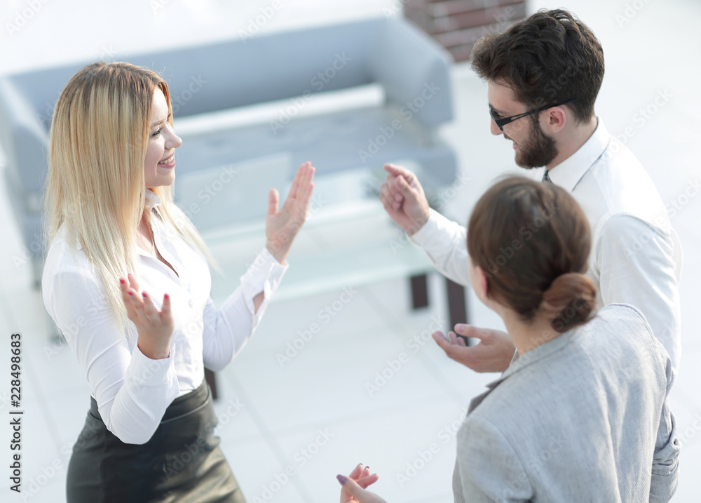 Sticker group of business people talking in office