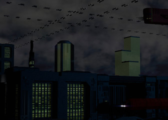 Space Harbor Sky Traffic 3d-Rendering (Night)