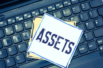 Handwriting text writing Assets. Concept meaning item of property owned by person or company regarded as having value.