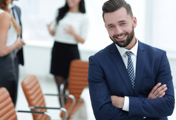 businessman on background of office.