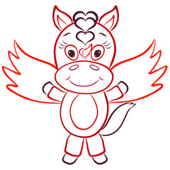 Cute little fairytale unicorn with wings and hearts