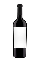 bottle with label of red wine isolated on white background.